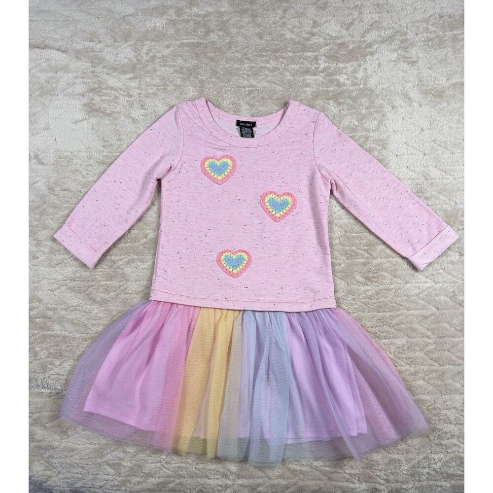Zunie Girls Pink Rainbow Heart Tulle Dress Size 5 Pastel Tutu Party